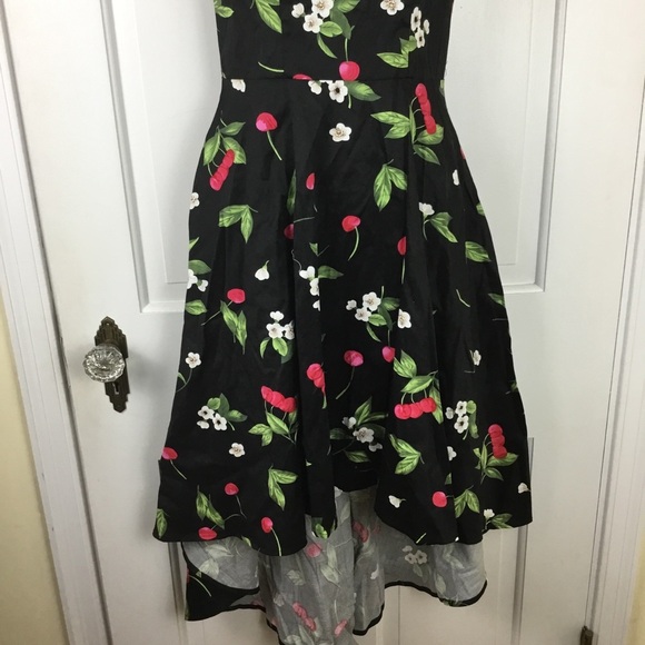 Womens Rockabilly Black Cherry Print Fit-and-Flare Midi Dress - Picture 4 of 9